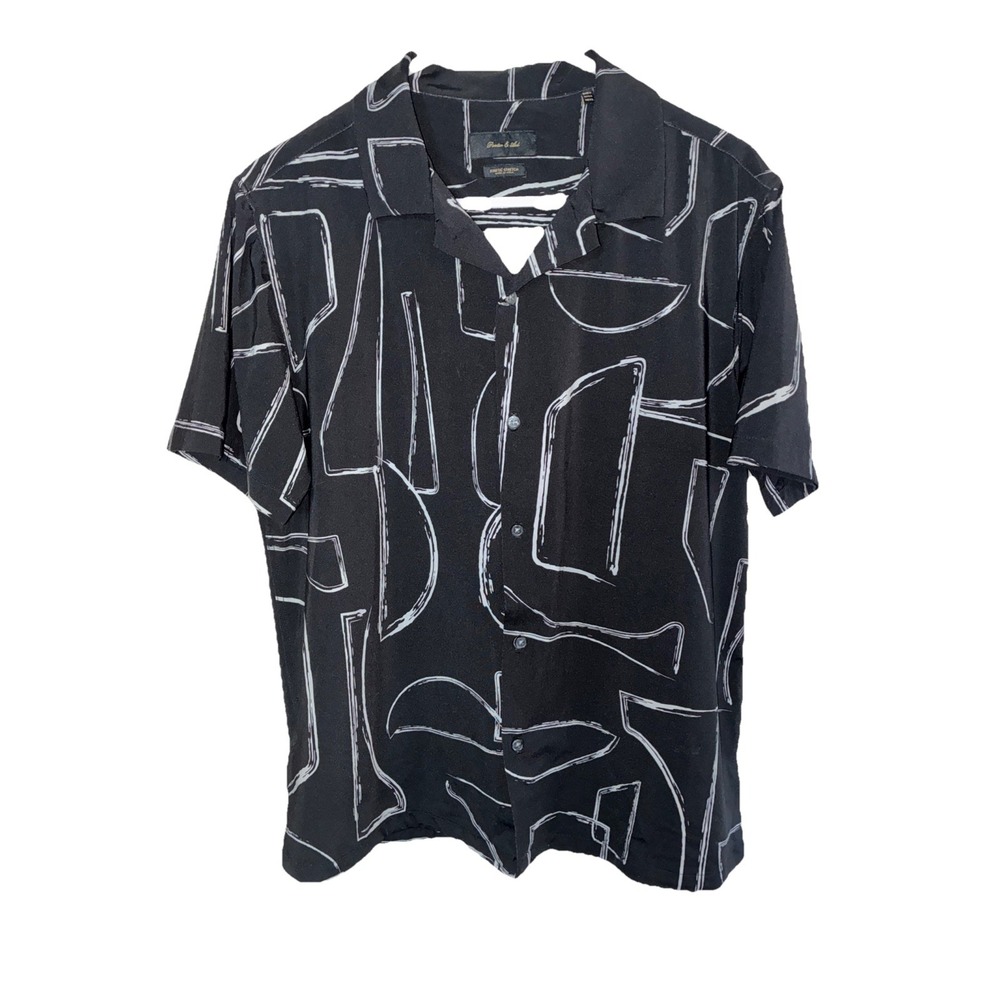 Porter & Ash-Men's 4 Way Kinetic Stretch Button Up Shirt Black/white Sz Large
